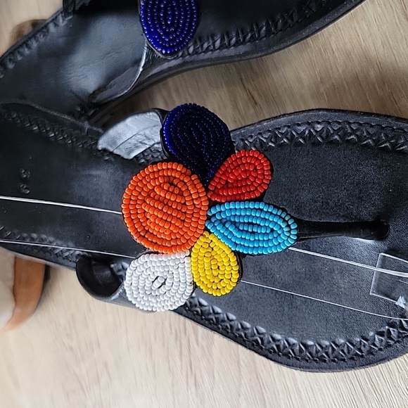 African Beaded Thong Sandals - Picture 2 of 7